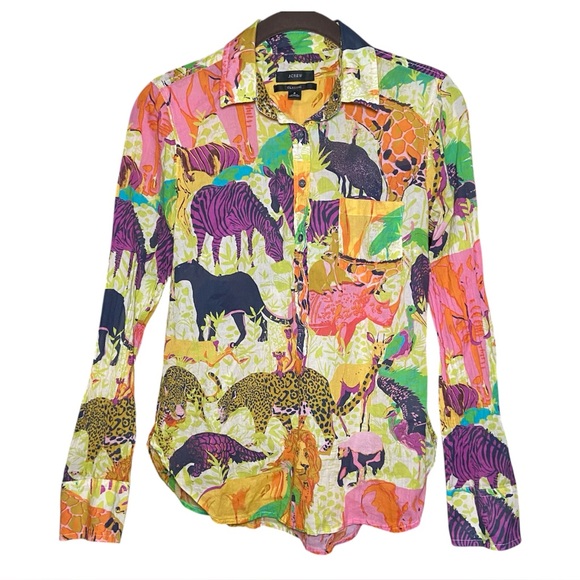 J. Crew Tops - J.Crew Safari Animal Print Button Down Shirt Size 4 Maximalist Resort Statement